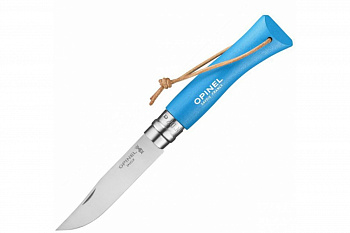 Нож Opinel Trekking № 7, нерж. сталь, граб, голубой, темляк