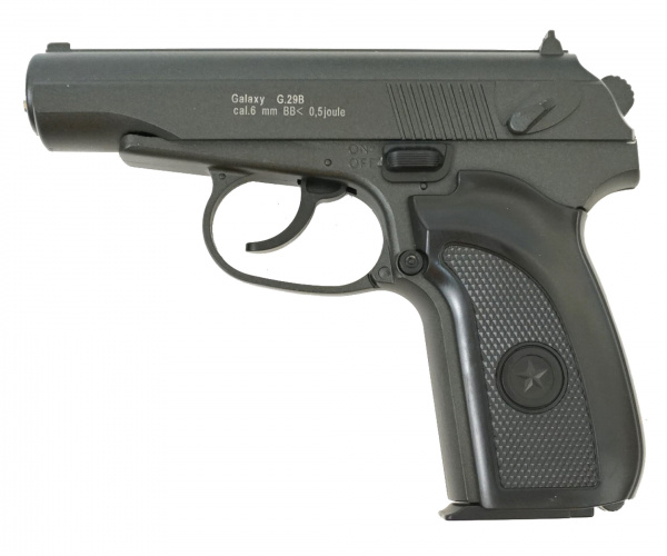 Пистолет Galaxy G.29B (ПМ) чёрная рукоятка к.6 мм пружинный
