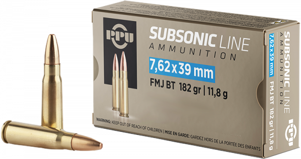 Патрон охотничий к.7,62х39 PPU Partizan A-679 FMJ BT 182 gr. (11,8 г.) Subsonic