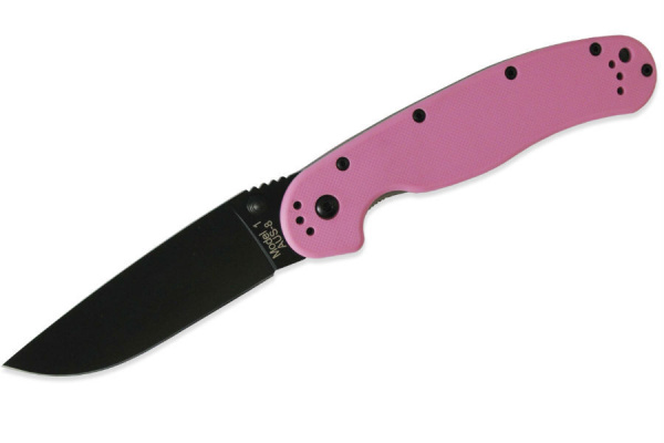 Нож Ontario RAT-1 folder розовая рукоять, чёрный клинок