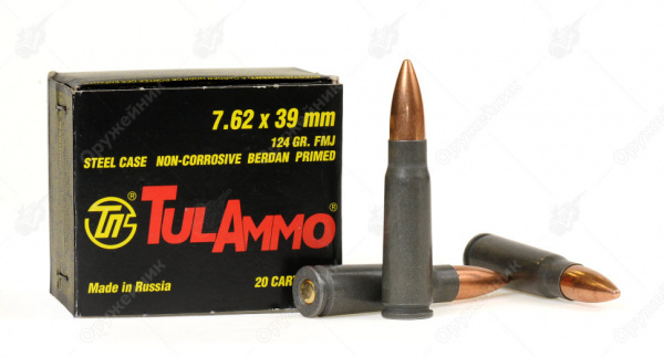 Патрон охотничий к.7,62х39 ТПЗ FMJ 124 гр (8,0 г) пуля б/м